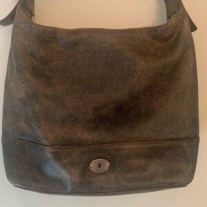 Fossil brown/tan snake embossed genuine leather hobo bag